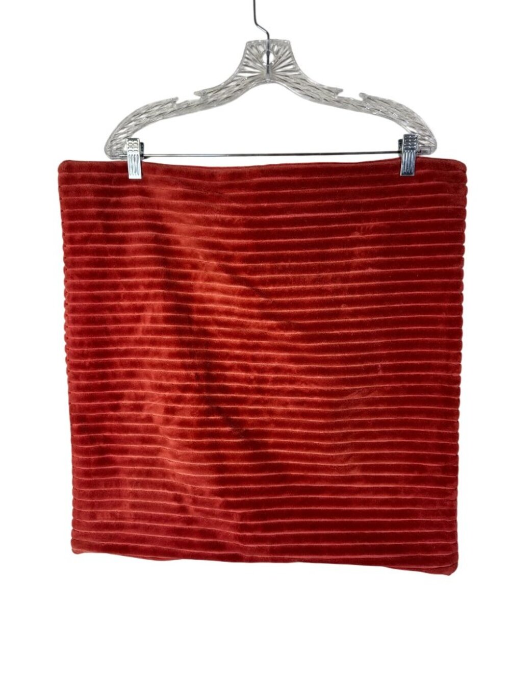 Pottery Barn Rust Red Velvet Corduroy Throw Pillow Cover 21x21 Zip Mid Century